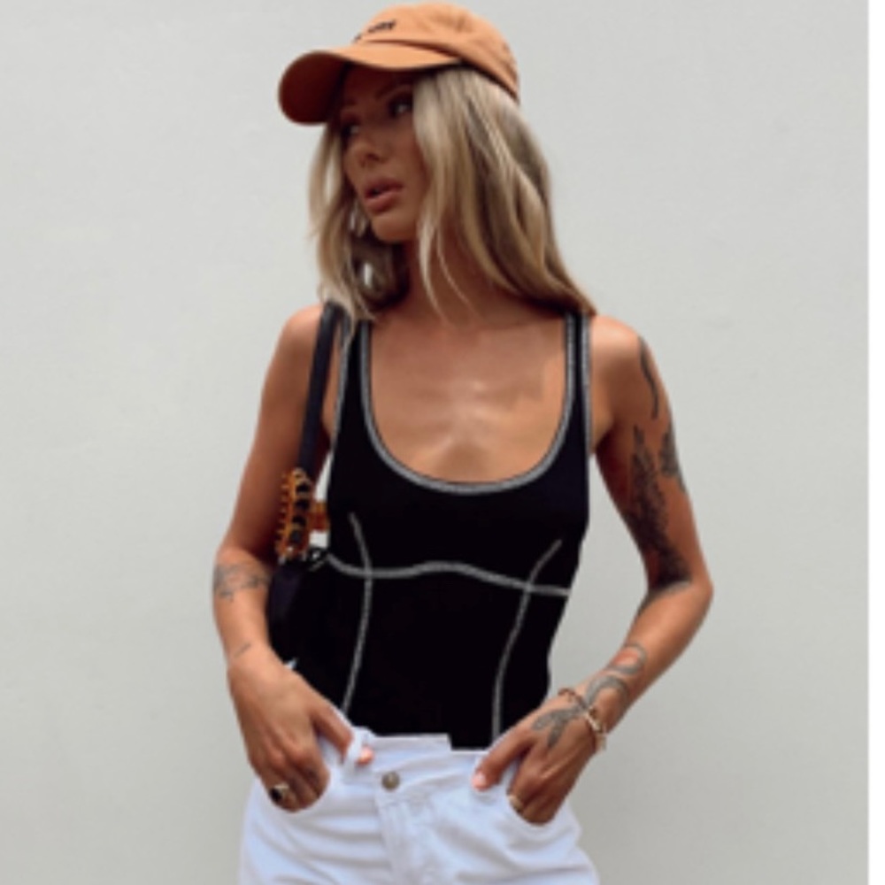 Black Bodysuit with White Stitch Detail *Never Worn*